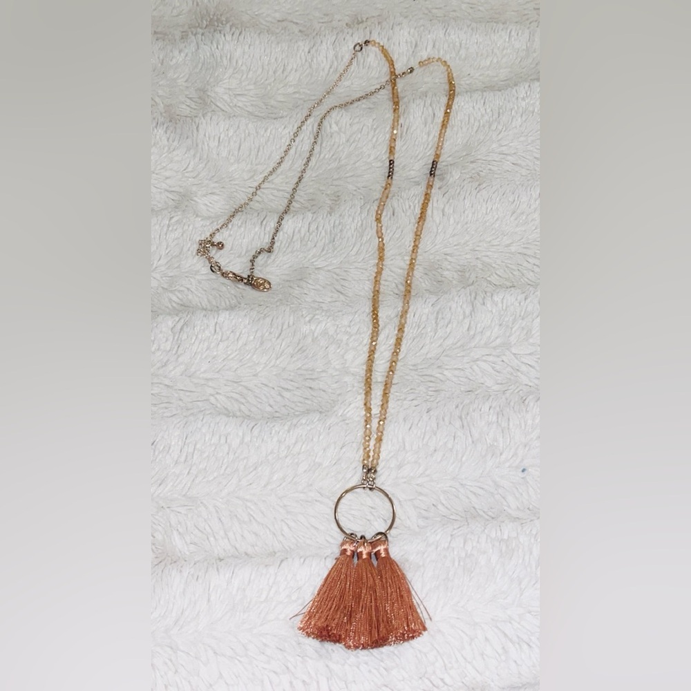 Charming Charlie Rose Gold and Champagne Tassel Necklace
